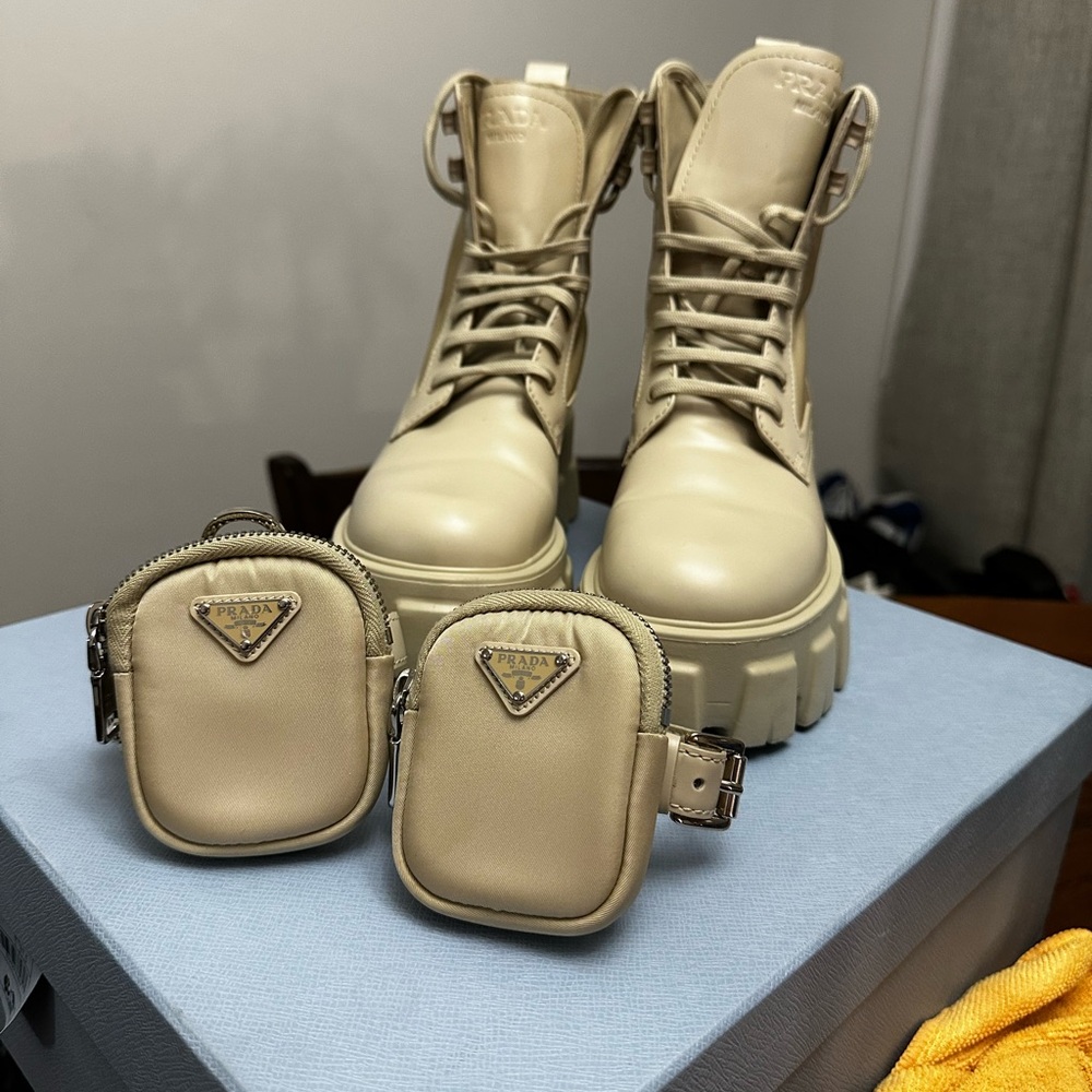 Prada Beige Combat Boots with Pouches